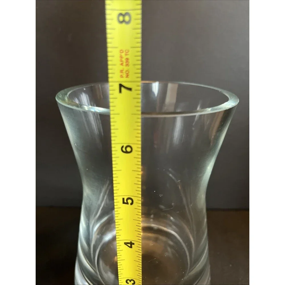 Elegant VTG Lead Crystal Vase with Hour Clock Look Heavy Thick Glass 6.5”X4.25”
